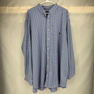 Ralph Lauren Men 3XB Performance Button Down Shirt Blue White Plaid Stretch Top